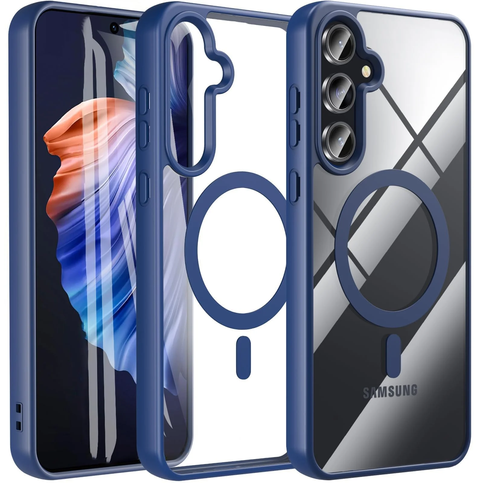 DL3 Mobilak Magnetic Case for Samsung Galaxy A24 4G [Compatible with MagSafe] [Shockproof Military Grade], Transparent Back Slim Bumper Cover Phone Case - Blue