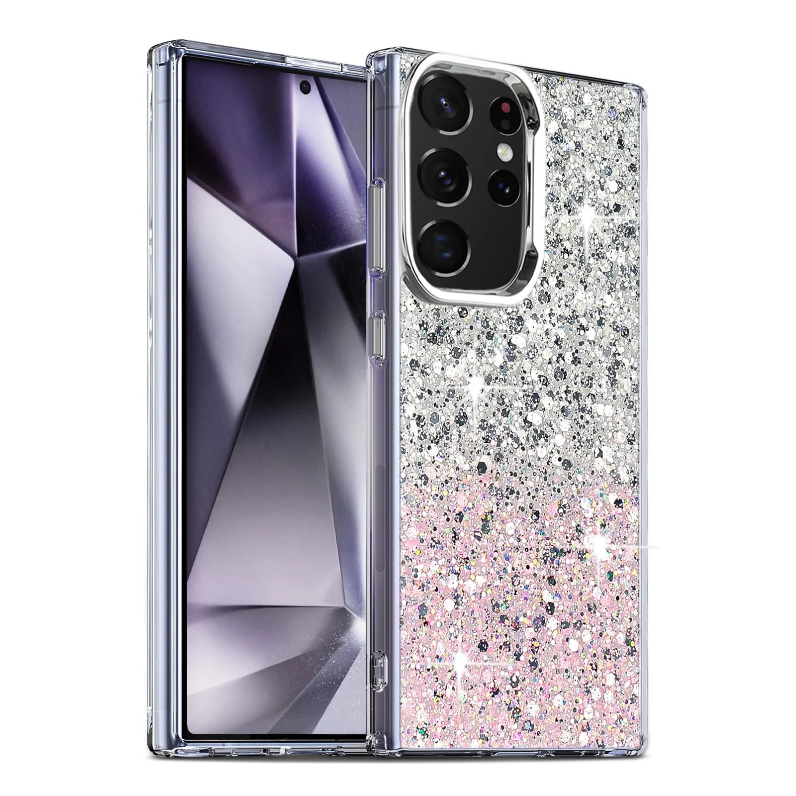 DL3 Mobilak Glitter Rhinestone Protective Case for Samsung Galaxy S25 Ultra with Shockproof Design - White Pink