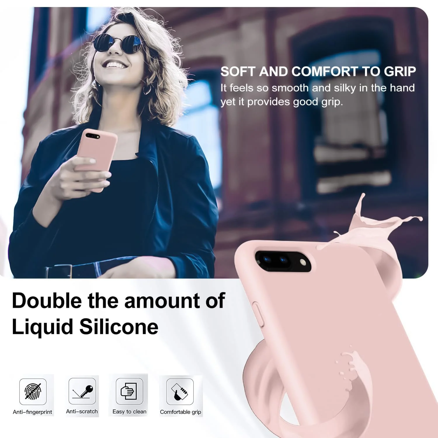 DL3 Mobilak Liquid Silicone Protective Case for iPhone 7 Plus / iPhone 8 Plus with Camera Protection and Microfiber Lining - A Pink Sand