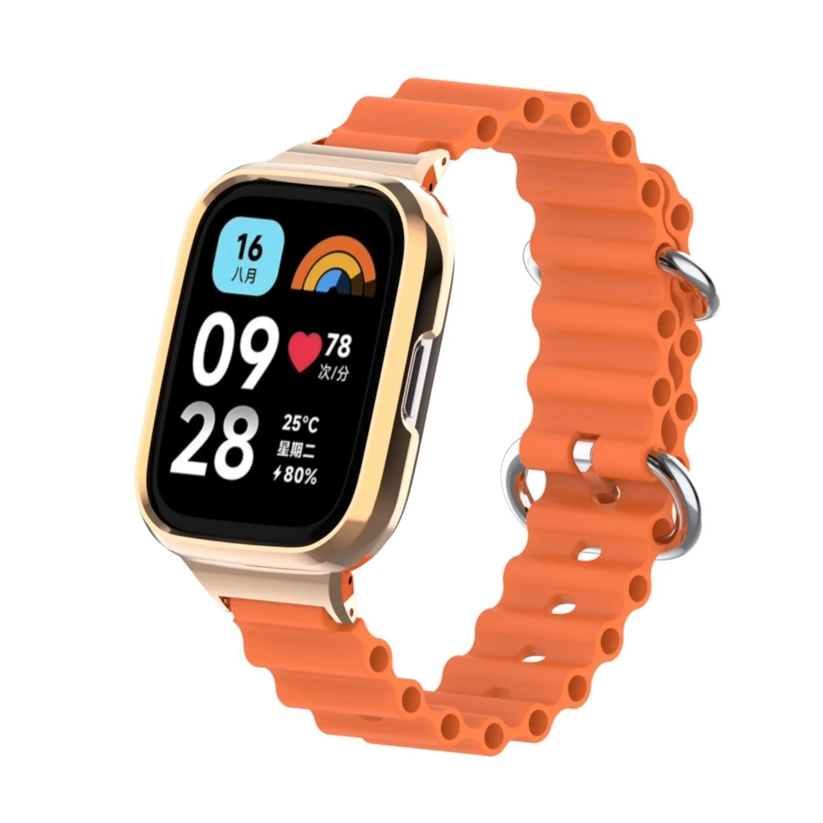 DL3 Mobilak Ocean Strap Compatible with Xiaomi Redmi Watch 3, Adjustable Silicone Strap with Metal Buckle, Band With Frame Metal Women Men Replacement Strap - Orange