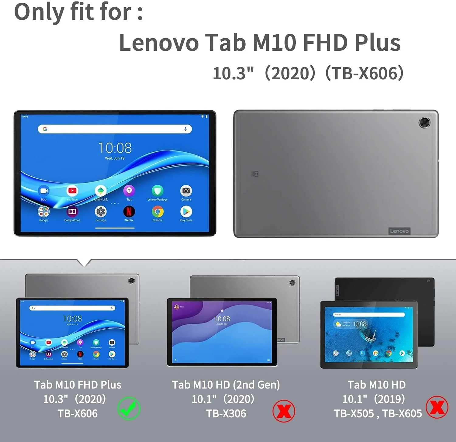 DL3 Mobilak Transparent Case Compatible with Lenovo Tab M10 FHD Plus TB-X606 F/TB-X606 X 10.3-inch, Ultra Thin Silicone Shockproof Back Shell HD Transparent TPU Protective Cover - Clear