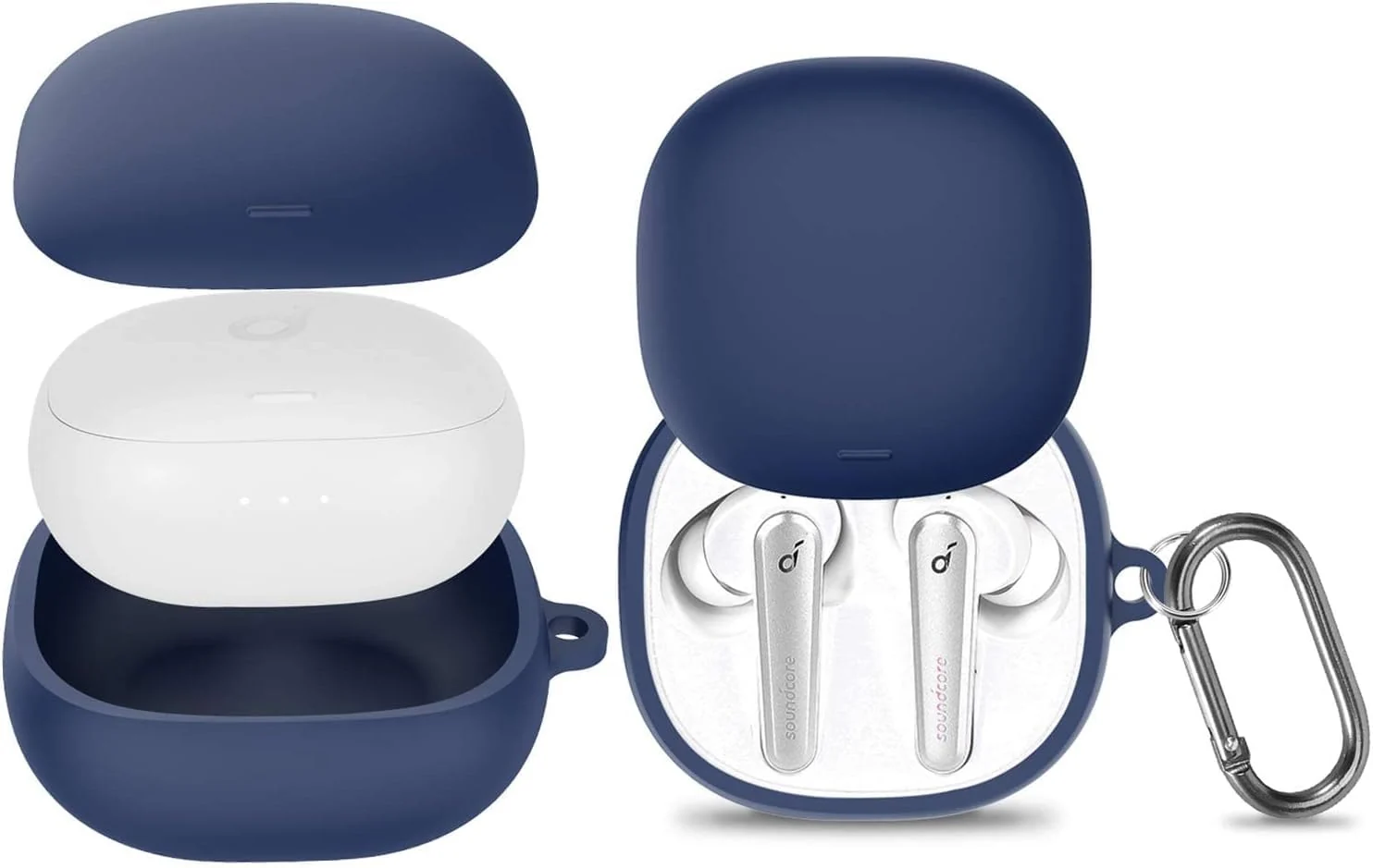DL3 Mobilak Silicone Case Compatible with Soundcore Liberty Air 2 Pro Earbuds, Soft Silicone Protective Case Cover, Shockproof Sleeve with Carabiner - Blue