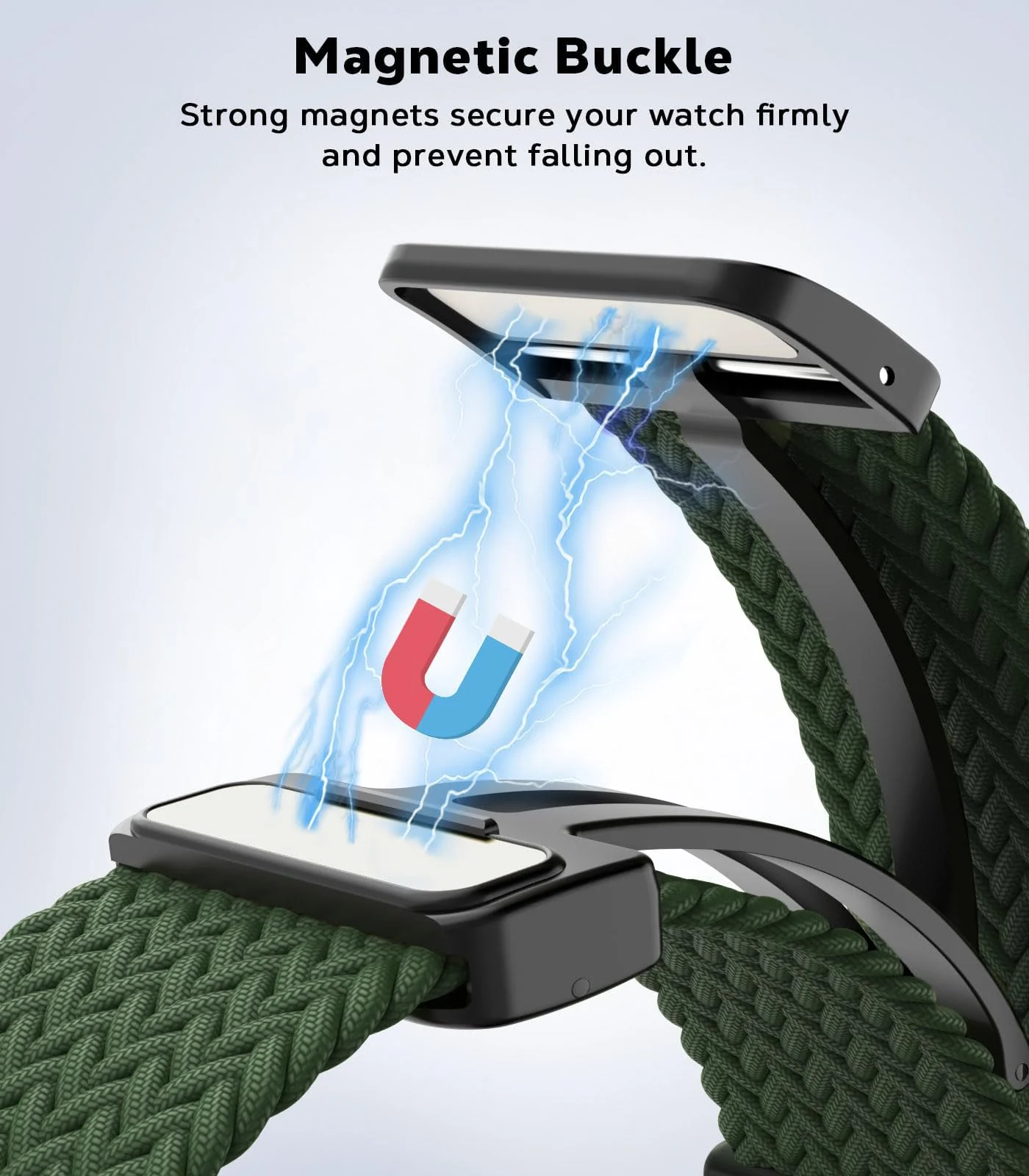 DL3 Mobilak 20mm Magnetic Band for Samsung Galaxy Watch 7/6/5/4/FE Band 40mm 44mm/Galaxy Watch 6/4 Classic Bands 47mm 43mm 46mm 42mm/Watch 5 pro 45mm/3 41mm/Active 2, Stretchy Braided Nylon Magnetic Sport Strap - Green