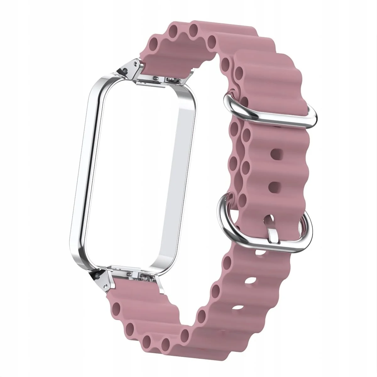 DL3 Mobilak Ocean Strap Compatible with Xiaomi Redmi Band 2/Smart Band 8 Active, Adjustable Silicone Band with Metal Buckle and Frame for Women and Men - Rosy Brown