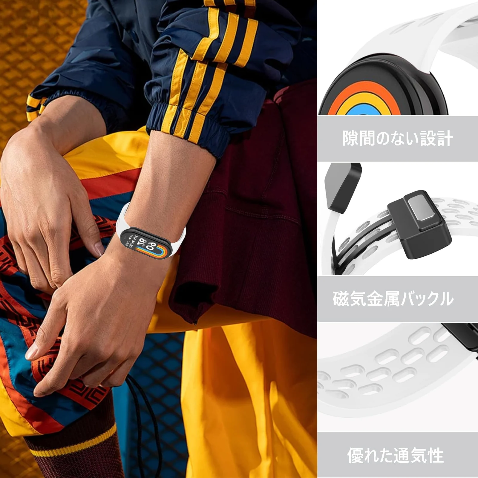 DL3 Mobilak Strap For Xiaomi Mi Band 10/9/8 Magnetic Metal Buckle Sport Silicone Breathable Strap for Men Women Band Quick Release Soft Replacment Wristband For Xiaomi Smart Band 8/9/10 - White