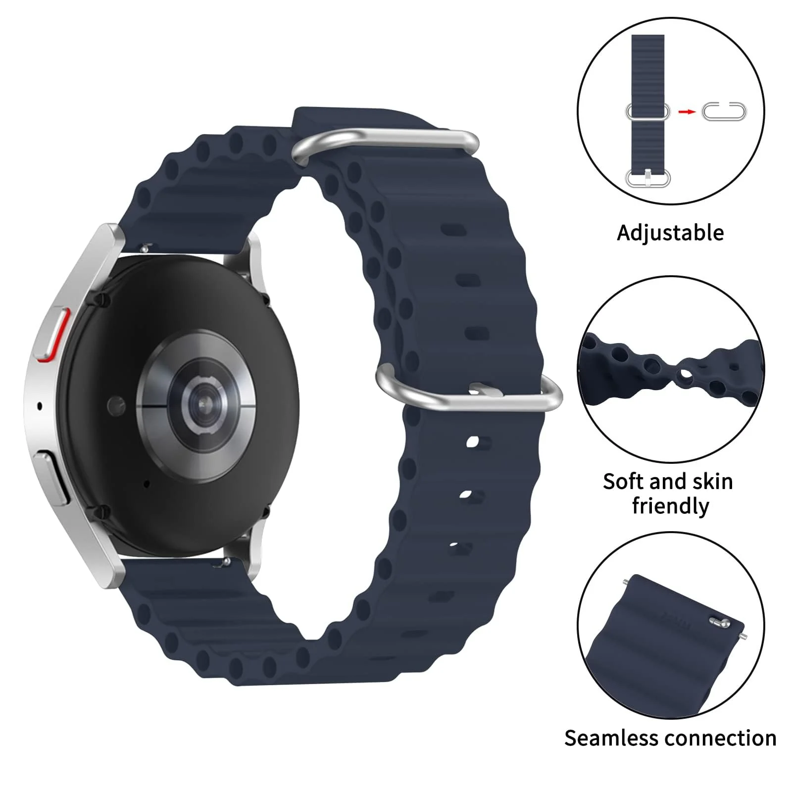 DL3 Mobilak Ocean Bands Silicone 20MM Strap For Samsung Galaxy Watch 7 6 5 4 40mm 44mm/5 Pro 45mm/S2 classic/active 2 40mm 44mm/Amazfi GTS 2/2e/GTS 3/3 Pro/GTS 4/GTS 2 Mini/3 Mini/4 Mini/Bip 3 Pro - Black