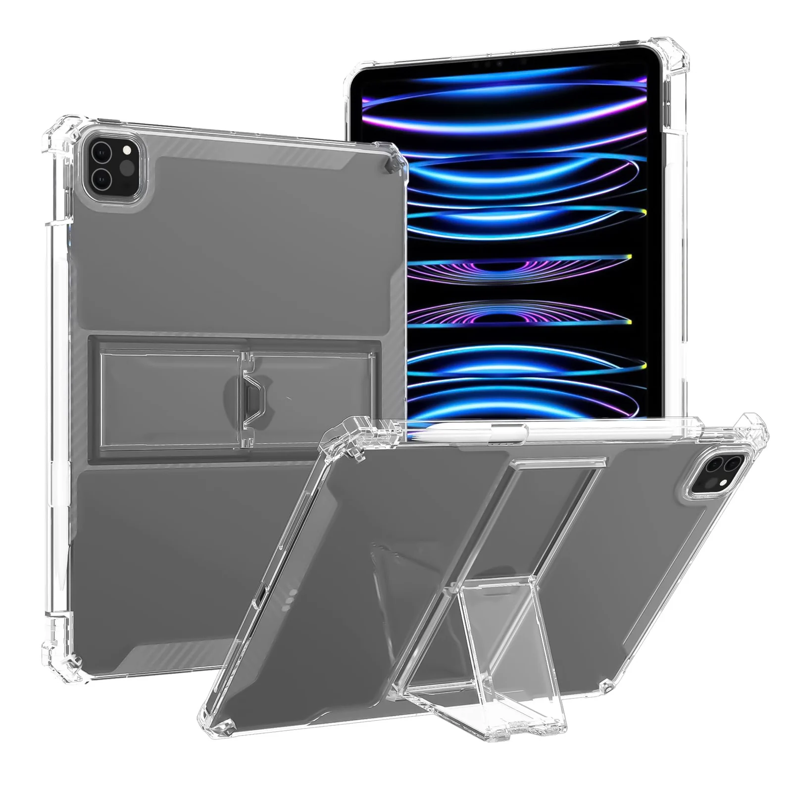 DL3 Mobilak Transparent Case for iPad Pro 11-Inch, 2022/2021/2020/2018 Model (4th/3rd/2nd/1st Generation) Shockproof, Slim Lightweight Anti-Yellowing Bumper, Kickstand Cover, with Pencil Holder - Clear