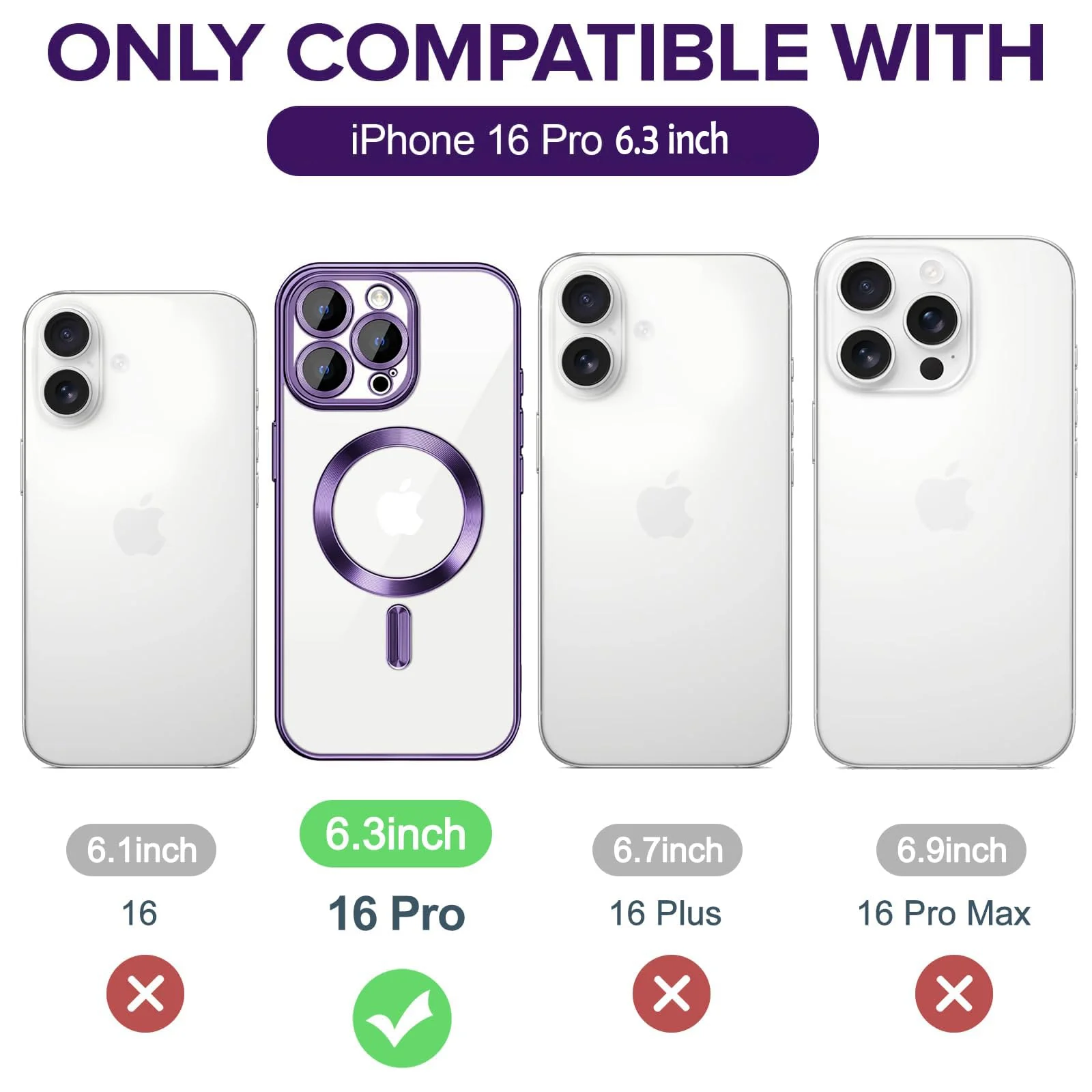 DL3 Mobilak Clear MagSafe-Compatible Magnetic Case for iPhone 16 Pro with Camera Protection and Shockproof Design - Deep Purple