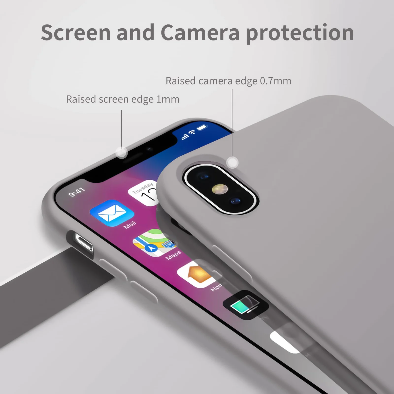 DL3 Mobilak Liquid Silicone Protective Case for iPhone XS Max with Camera Protection and Microfiber Lining - A Stone