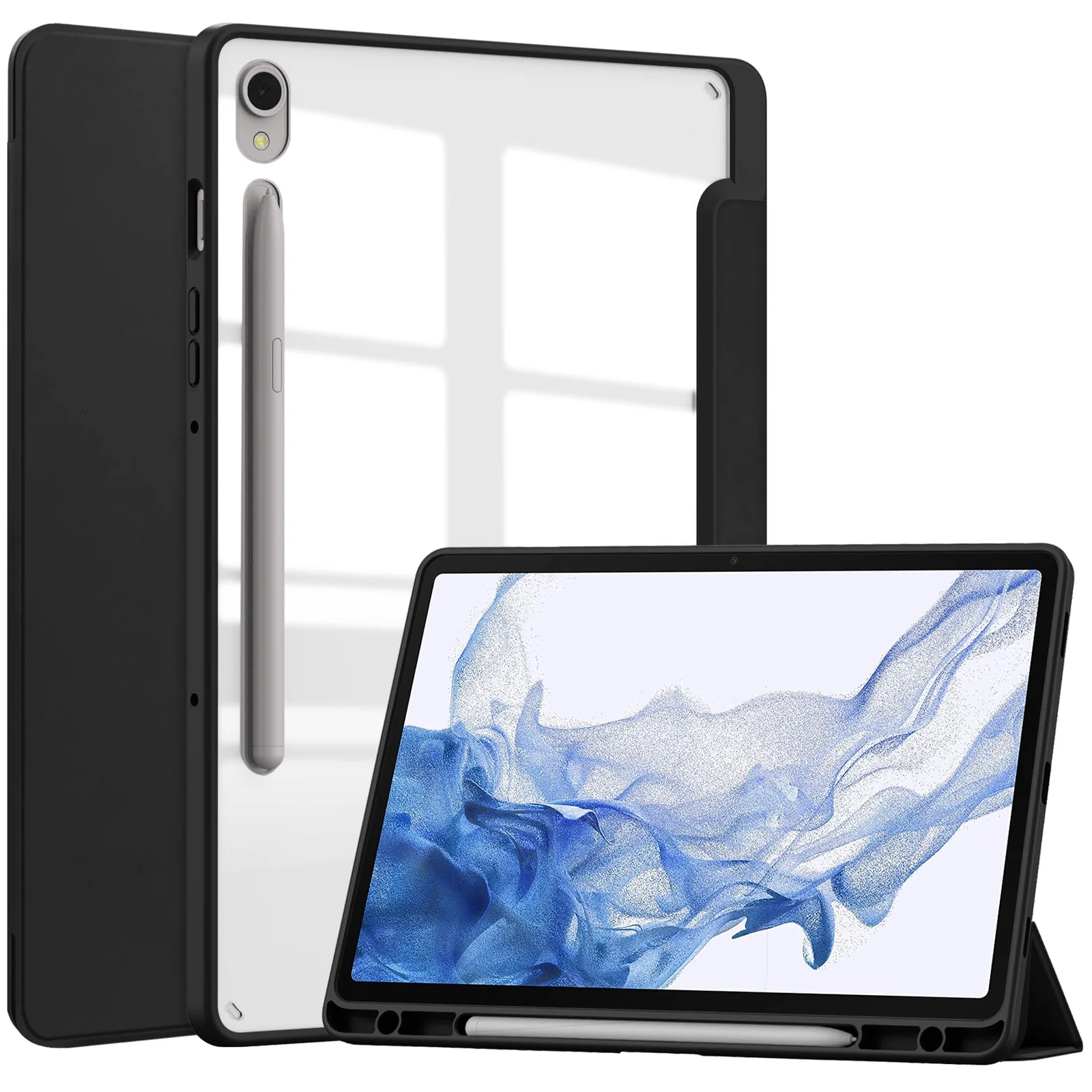 DL3 Mobilak Samsung Galaxy Tab S10 FE Plus/S10 FE+ 13.1 Inch 2025 (SM-X620/ X626/ X626B) Case with Pen Holder, Soft TPU Back Trifold Stand Protective Smart Cover Flip, Auto Wake & Sleep - Black