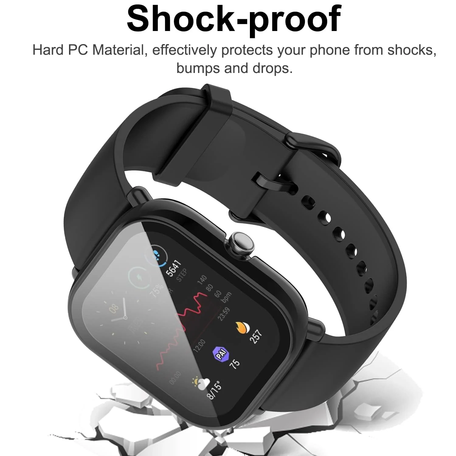 DL3 Mobilak Protective Case Compatible with Amazfit GTS 2 Mini 9H Hardness PC Case Bumper Full Slim Protective Cover with Tempered Glass For Amazfit GTS2 Mini - Black