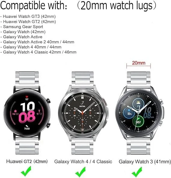 DL3 Mobilak Metal Band 20MM Strap for Samsung Gear Sport, Watch 4/5/5 Pro, S2 Classic, Active 2 40mm 44mm, Amazfit GTS 3/4/4 Mini, Bip 3/Pro/U, GTS 2 Mini/2e - Silver
