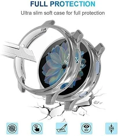 DL3 Mobilak Case Compatible with Samsung Galaxy Watch Active 2 44mm Case All-Around Screen Protector Watch Soft TPU Shockproof Cover Slim Guard Thin Bumper Shell Protector - Silver