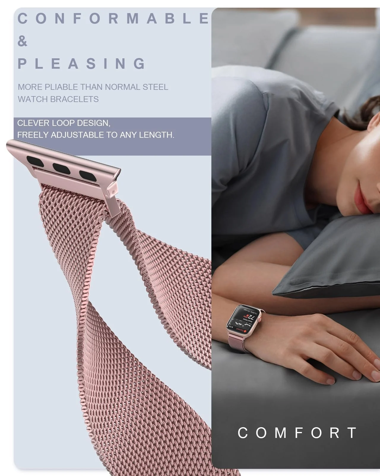 DL3 MOBILAK Milanese Loop Compatible With Apple Watch Ultra 3 2 1 49mm 46mm 45mm 44mm 42mm, Stainless Steel Mesh Band Magnetic Clasp, Adjustable Metal Strap for iWatch Series 11/10/9/8/7/6/5/4/SE - Pink