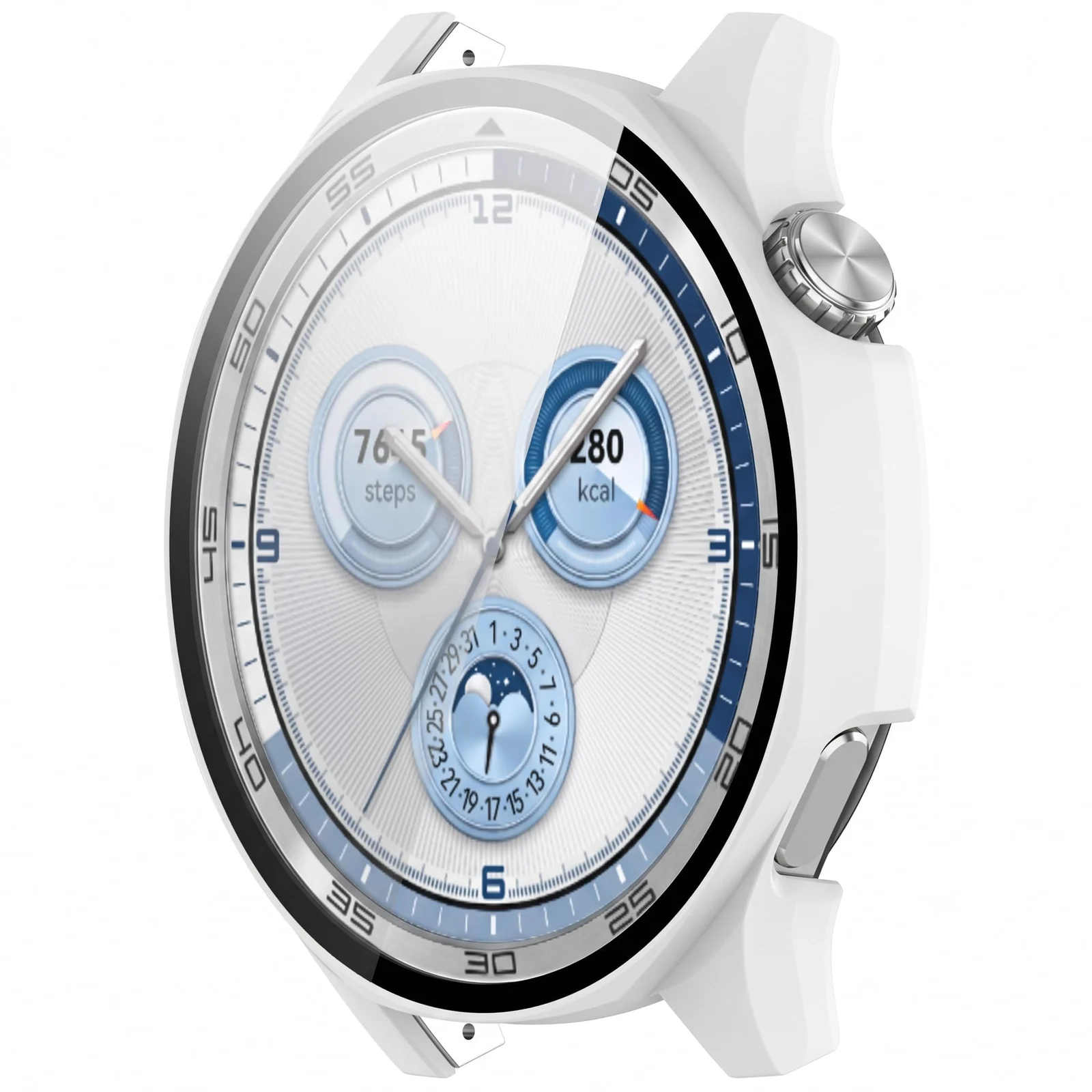 DL3 MOBILAK Full-Coverage Watch Case with Tempered Glass for Huawei Watch GT 5 46 mm, White
