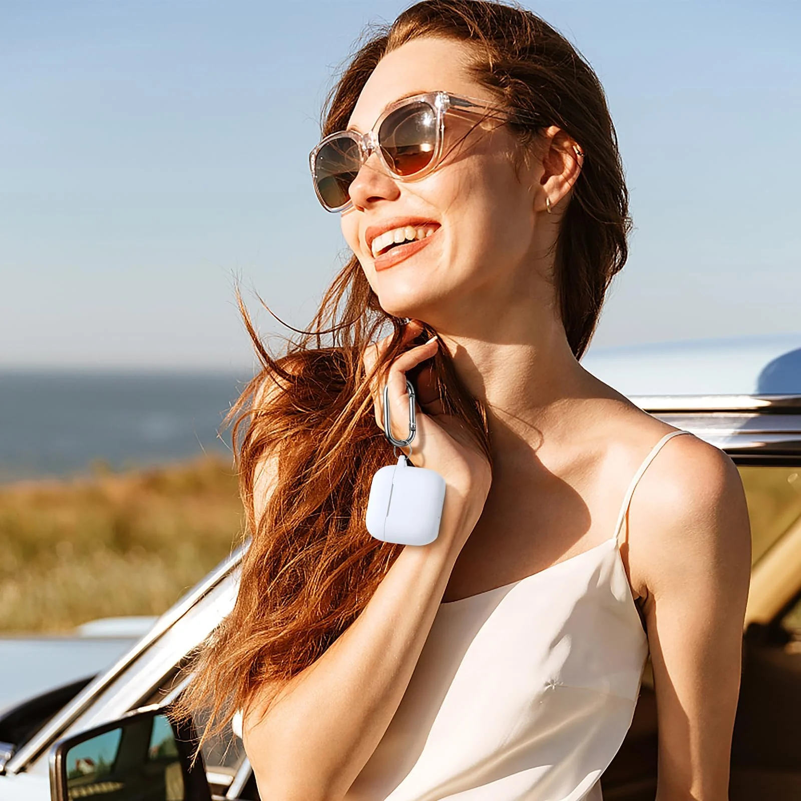 DL3 Mobilak Compatible with AirPods 4 Case (2024), Soft Silicone Full Protective Case Cover with Keychain, For Apple AirPods 4th Generation for Women Men - White