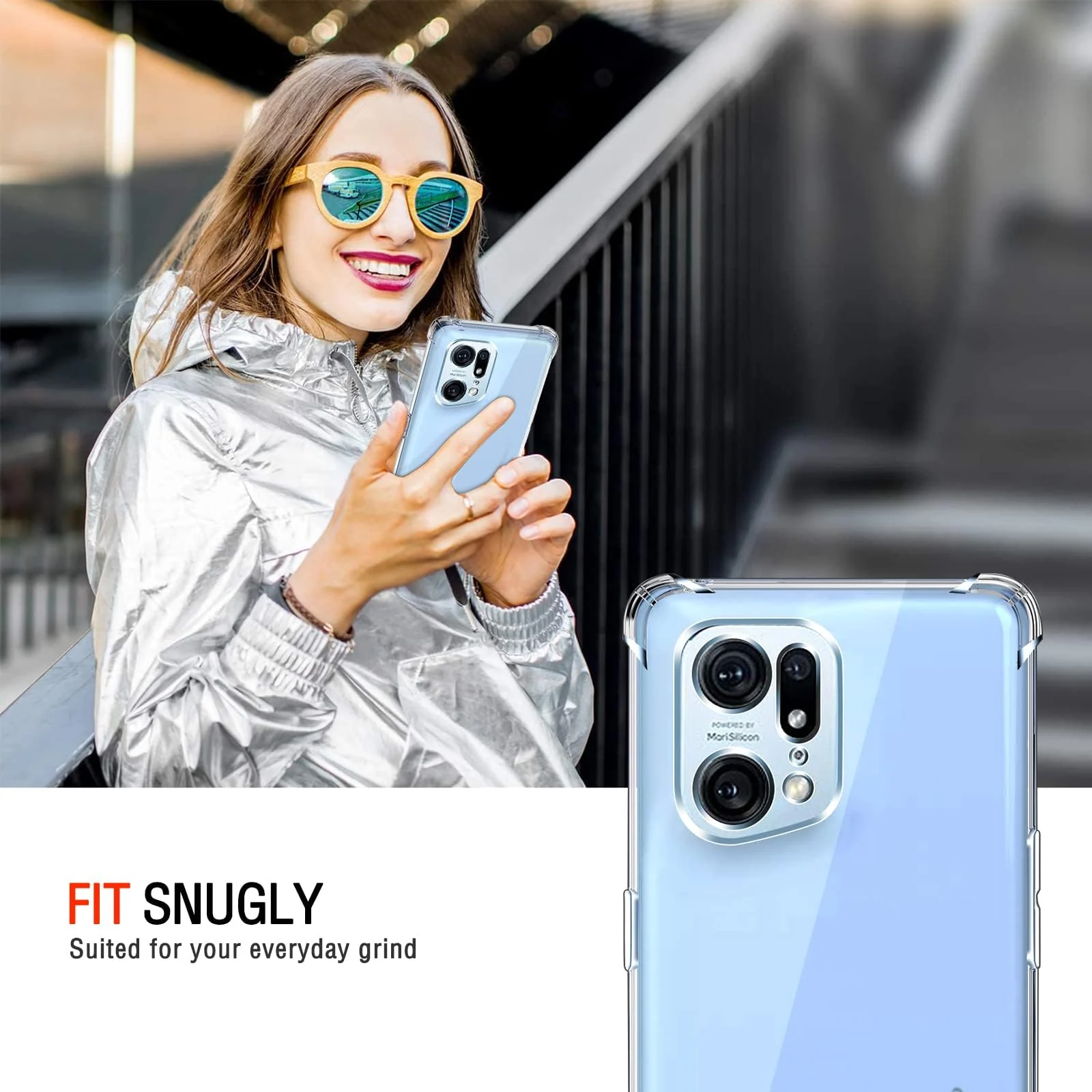 DL3 Mobilak Clear TPU Protective Case for OPPO Find X5 Pro 5G with Camera Protection and Shockproof Design - Clear
