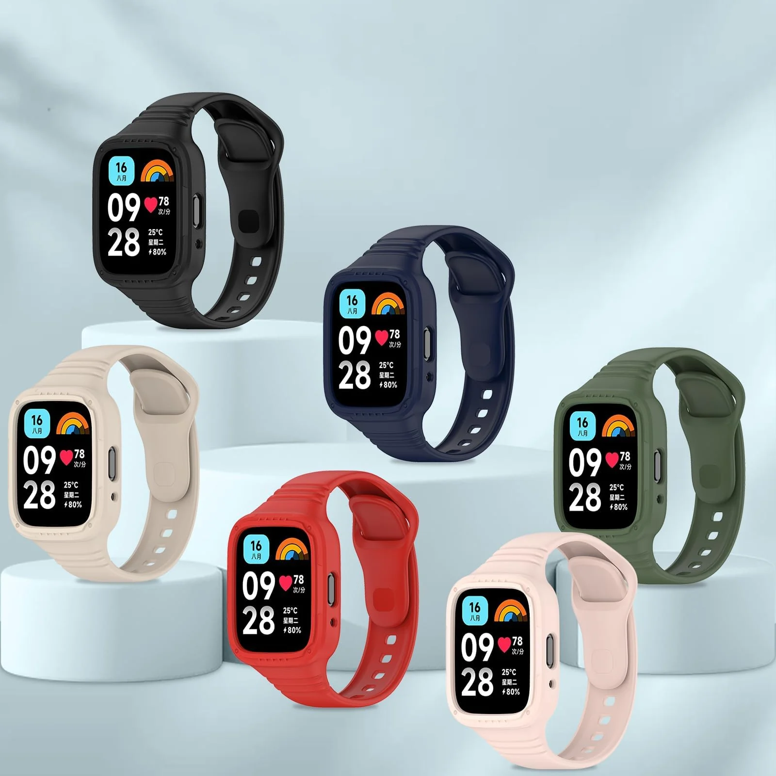 DL3 Mobilak Strap With Cover Compatible with Xiaomi Redmi Watch 3 Lite/Redmi Watch 3 Active, Silicone Sport Band Replacement Watchband with Bumper Case, Adjustable Wristband - Blue