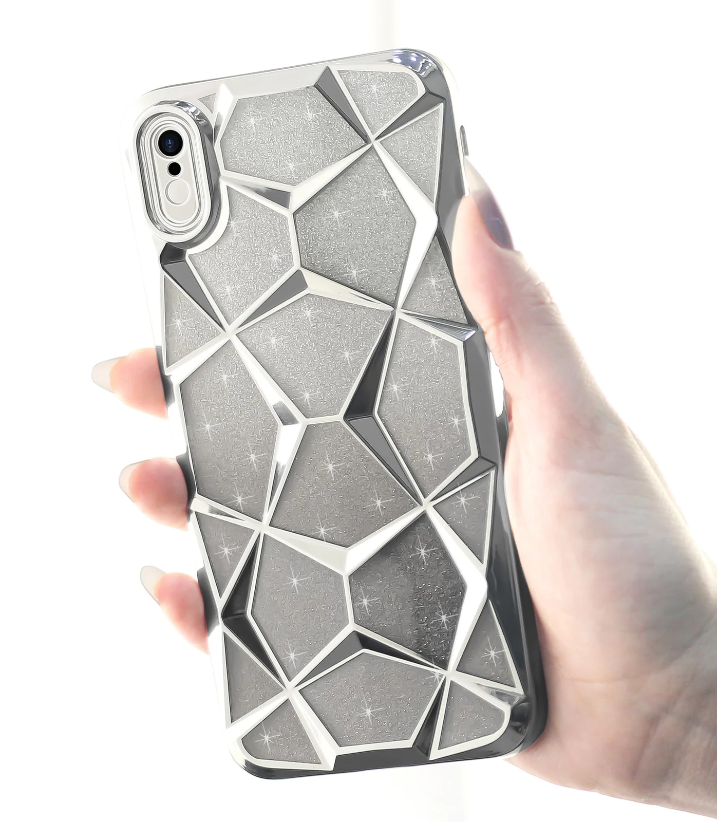 DL3 Mobilak Compatible with iPhone XR Case Plating Bling Gradient Glitter Clear Cover Soft TPU Silicone Cute Camera Protection Shockproof Back for Women Girls Case - Silver