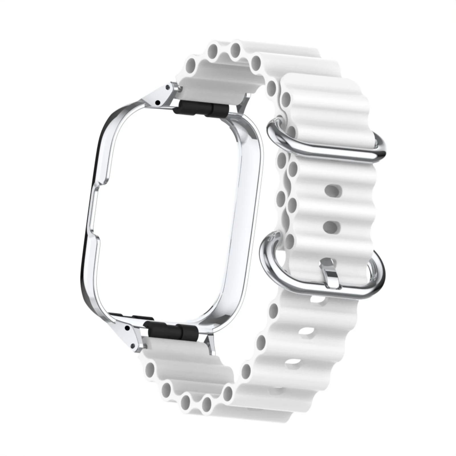 DL3 Mobilak Ocean Strap Compatible with Xiaomi Redmi Watch 3, Adjustable Silicone Strap with Metal Buckle, Band With Frame Metal Women Men Replacement Strap - White