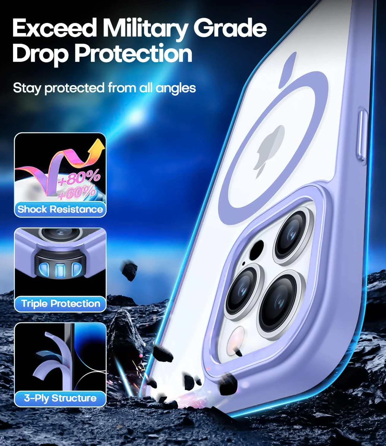 DL3 Mobilak Clear MagSafe-Compatible Magnetic Case for iPhone 16 Pro with Military-Grade Protection - Sierra Blue