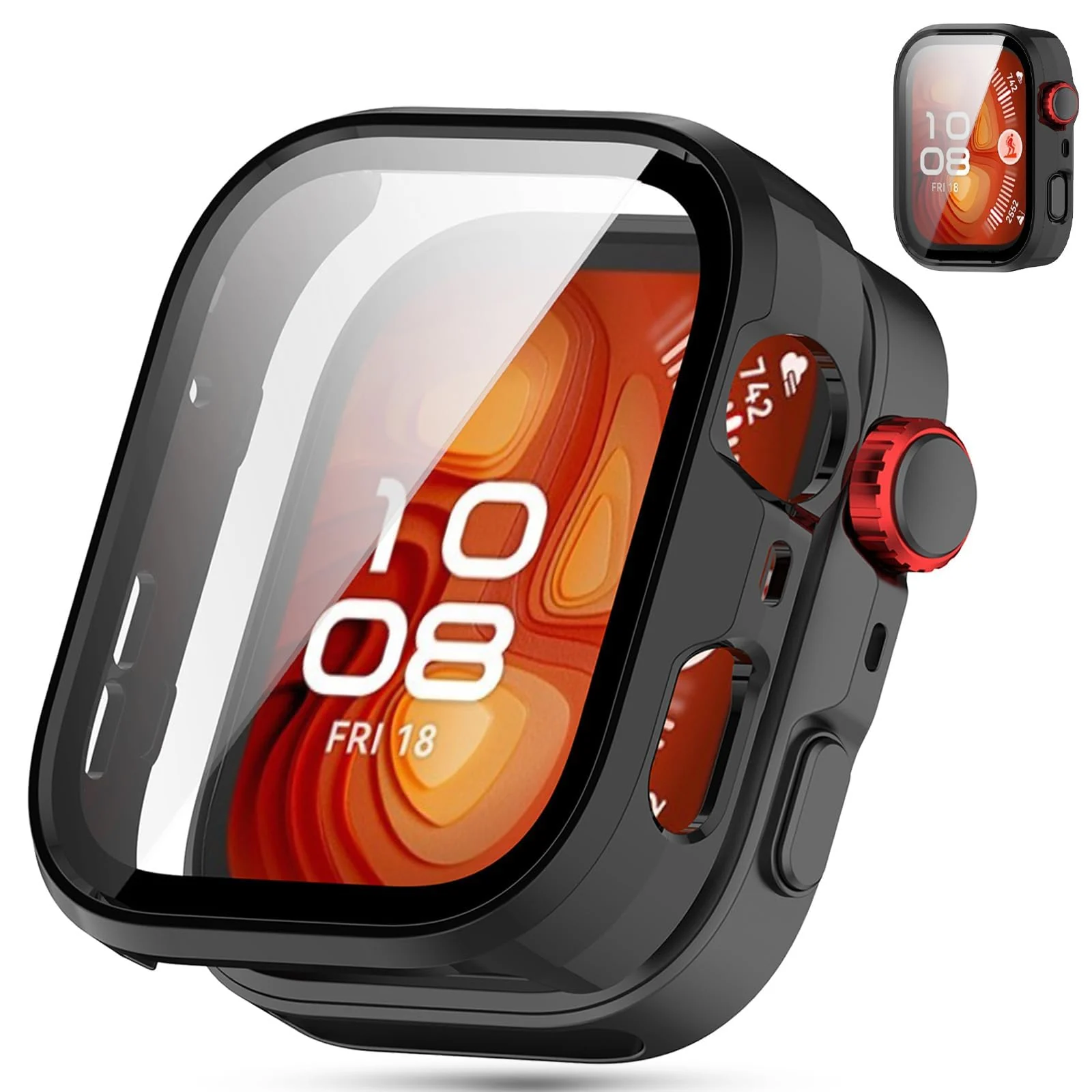 DL3 Mobilak Case Compatible with Huawei Watch Fit 4 Pro, Full Coverage Slim Hard Case Protective Bumper Built-in Tempered Glass Screen Protector Shell for Huawei Watch Fit 4 Pro - Black