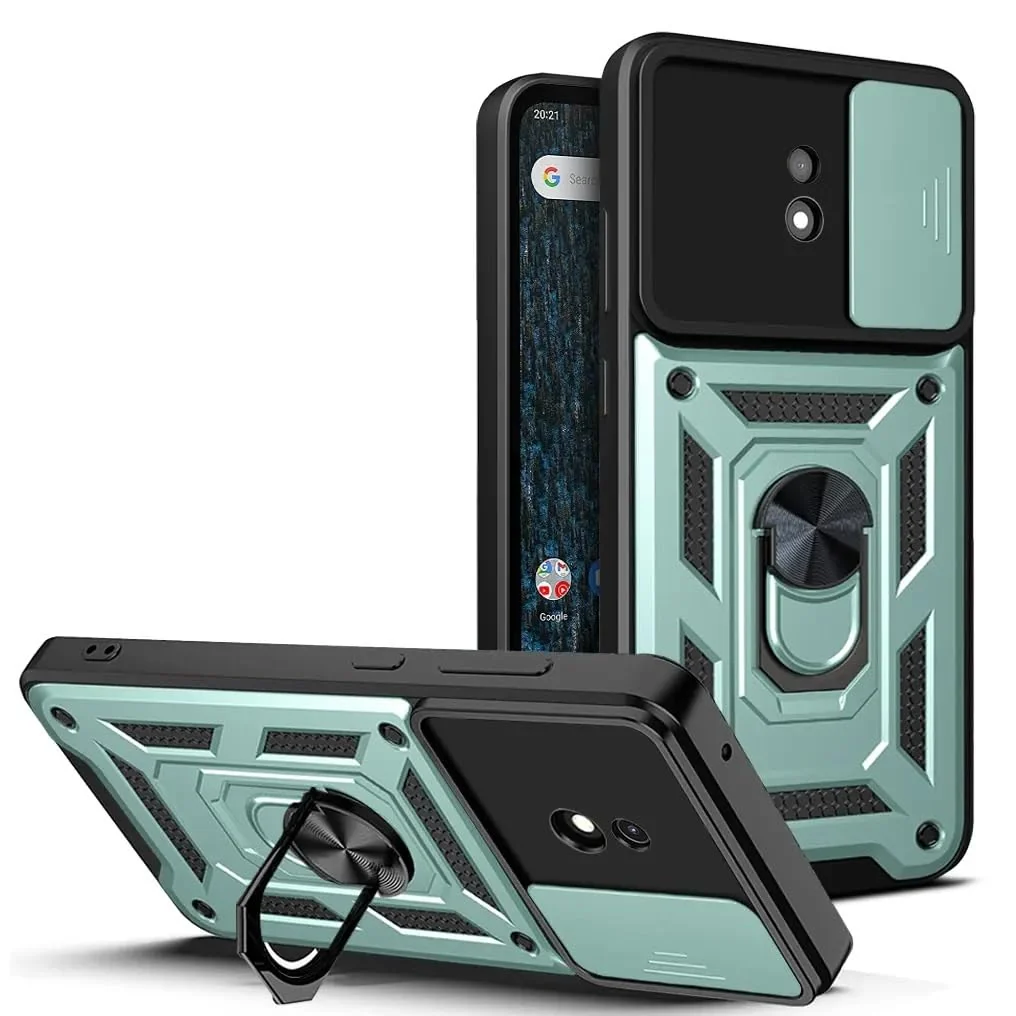 DL3 Mobilak Military-Grade Protective Case with Sliding Camera Cover, Metal Ring Kickstand and Magnetic Car-Mount Support for Nokia C1 - Green