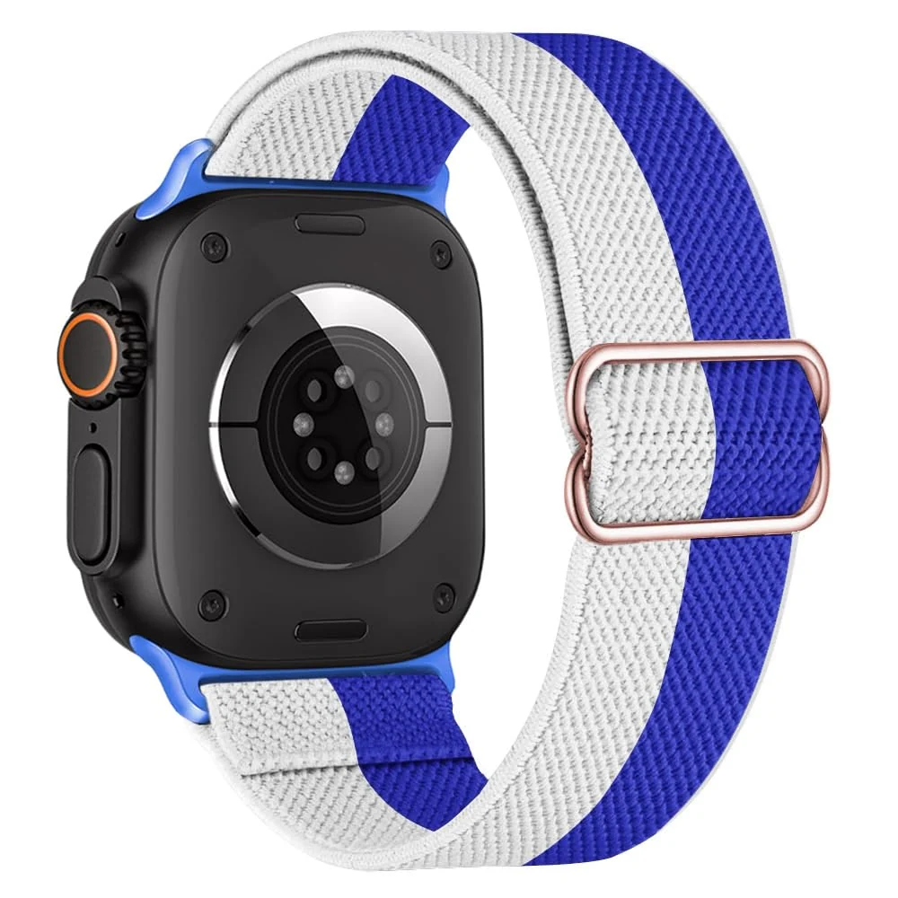 42MM/44MM/45MM/49MM — DL3 Mobilak Stretchy Solo Loop Compatible with Apple Watch Ultra Band 44mm 40mm 41mm 45mm 46mm 38mm 49mm 42mm, Soft Nylon Sport Strap for iWatch Series 10 9 8 7 6 5 4 SE (42MM/44MM/45MM/49MM) - Blue White