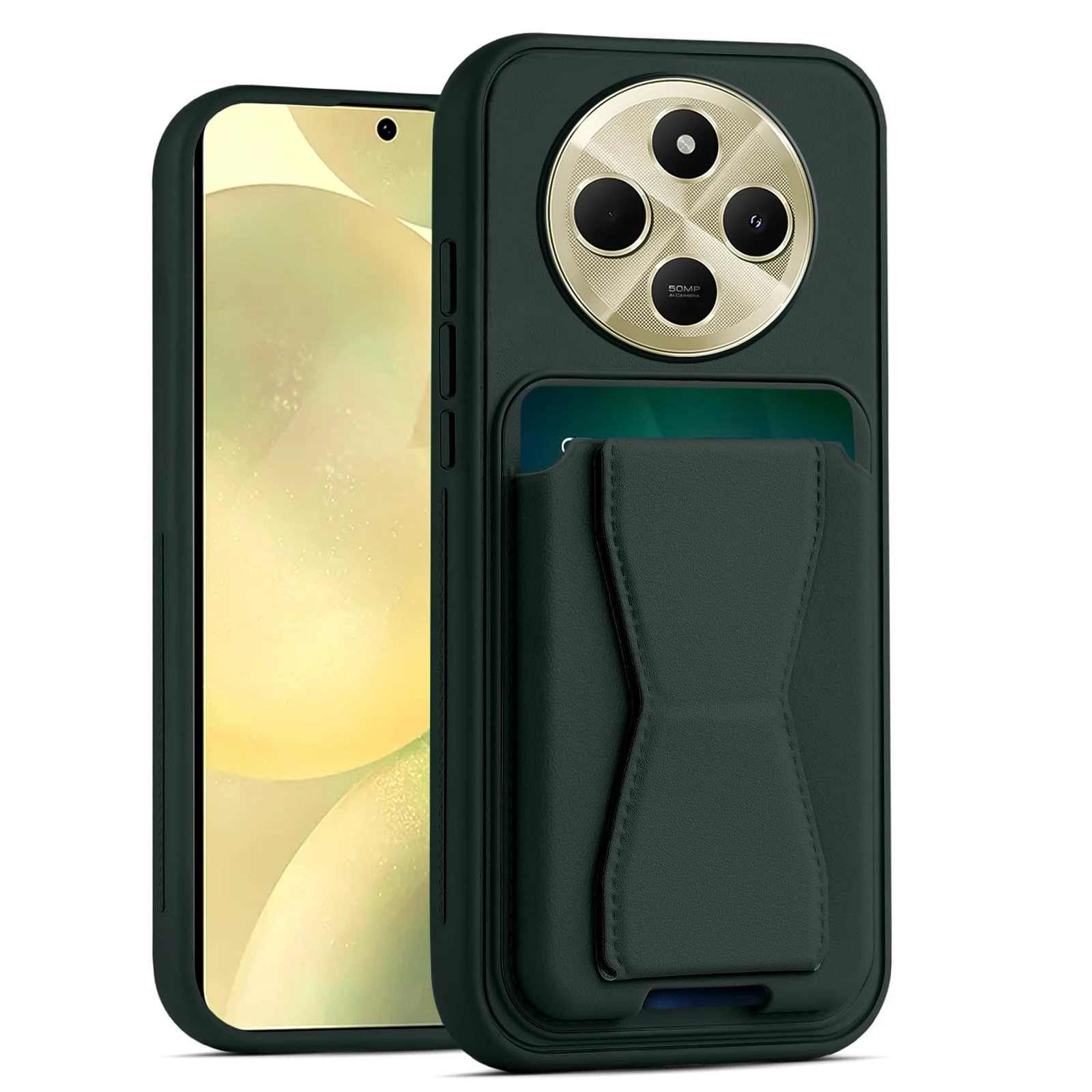 DL3 Mobilak Leather Wallet Case with Card Slot for Xiaomi Redmi 14C / Redmi A4 / Poco C75, Leather Back with Camera Protection and Shockproof Design - Dark Green