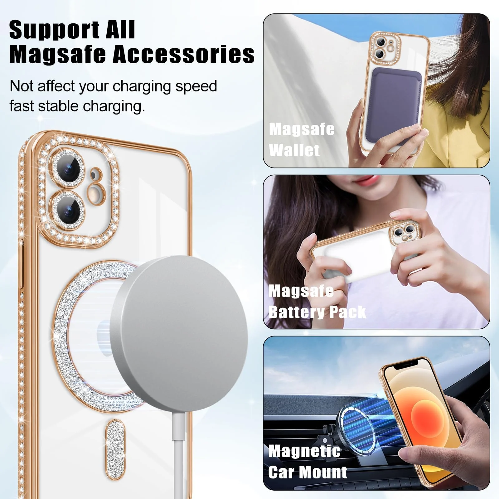 DL3 Mobilak MagSafe-Compatible Magnetic Case for iPhone 11 with Camera Protection and Magnetic Car-Mount Support - Gold