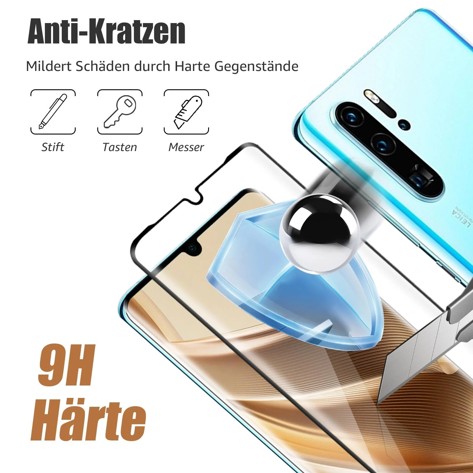 DL3 Mobilak Screen Protector for Huawei P30 Pro, Tempered Glass Screen Saver Premium HD Protective, Scratch Resistant, NO-Bubble, 9H Hardness, Full Coverage Film - Clear