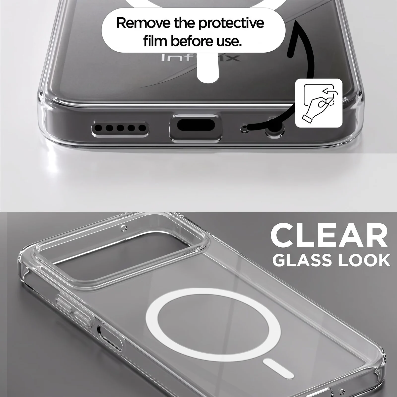 MOBIGON Slim Magnetic MagSafe-Compatible Phone Case for Infinix Smart 20, Clear