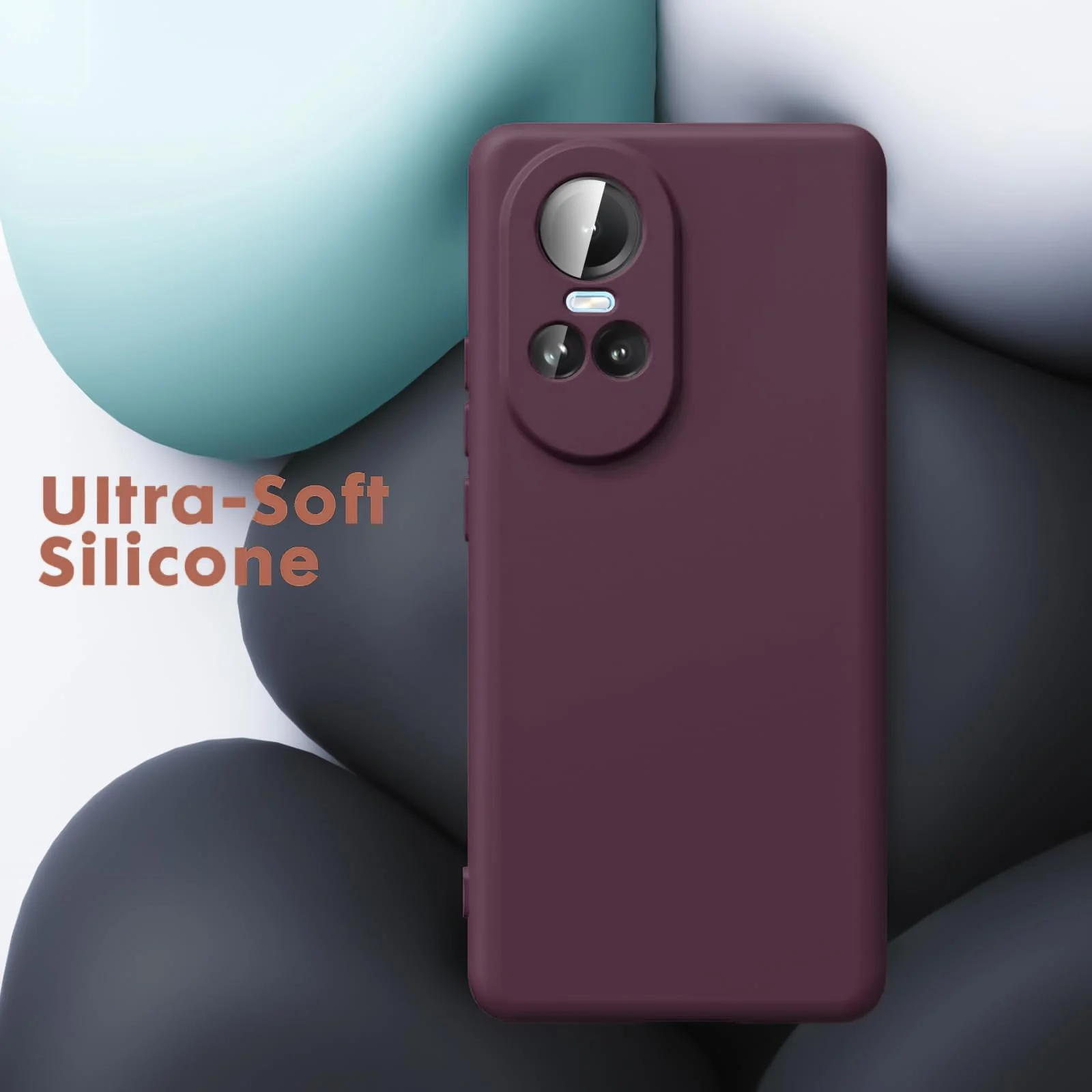 DL3 Mobilak Liquid Silicone Protective Case with Soft Microfiber Lining with Full Camera Protection for OPPO Reno 10 5G / OPPO Reno 10 Pro 5G - Wine Red