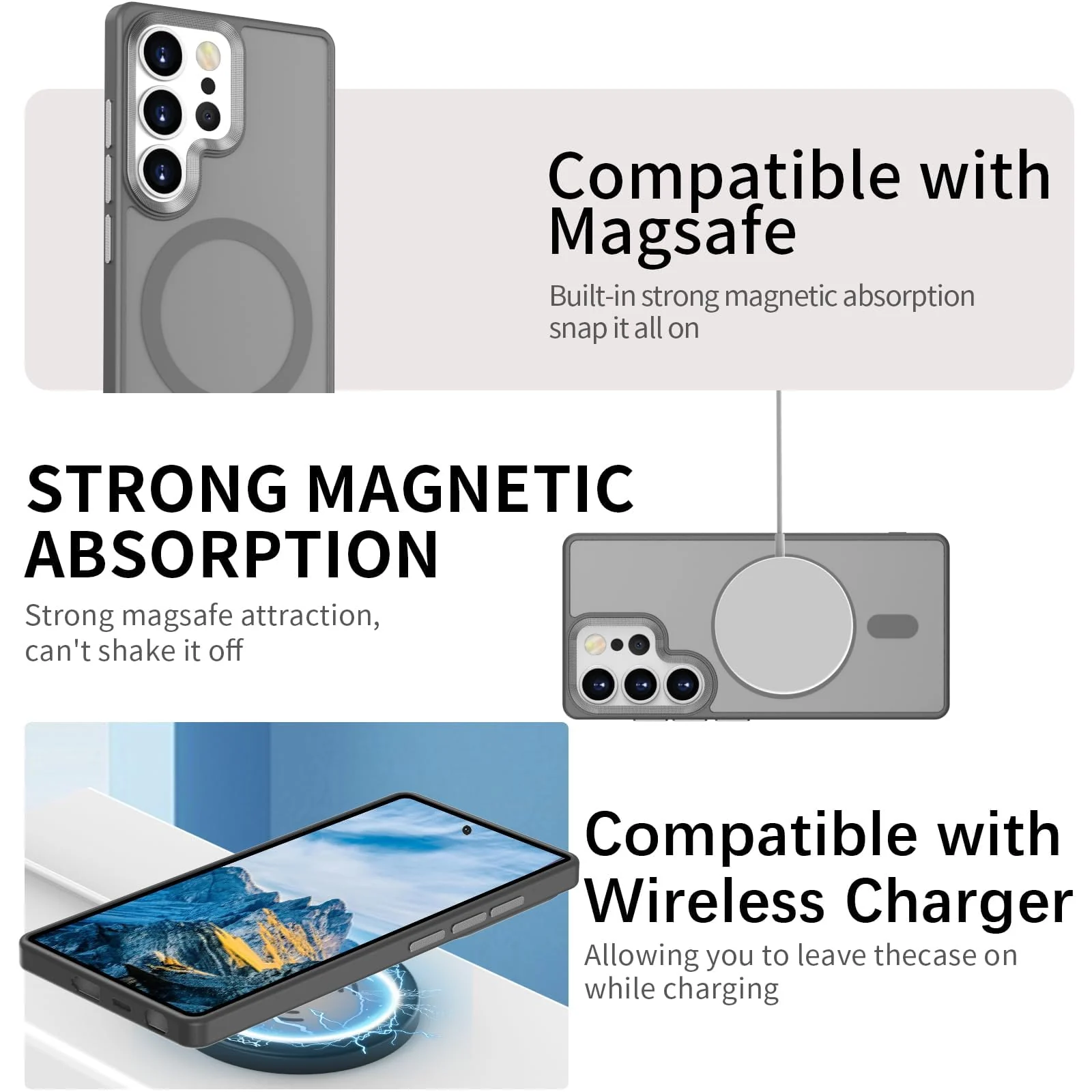 DL3 Mobilak Magnetic Car-Mount Case for Samsung Galaxy S24 Ultra with Camera Protection and Microfiber Lining - Gray