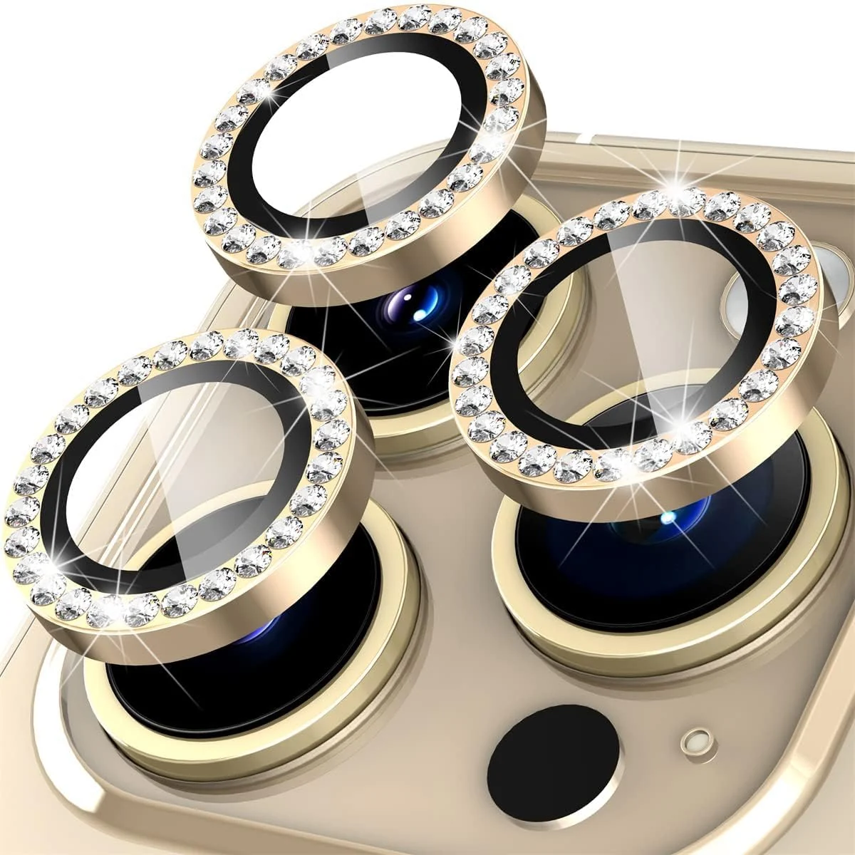 DL3 Mobilak Camera Lens Protector For iPhone 15 Pro/iPhone 15 Pro Max, [Keep Original Shooting] Tempered Glass Screen Protector Metal Individual Camera Cover, Case Friendly - Diamond Gold
