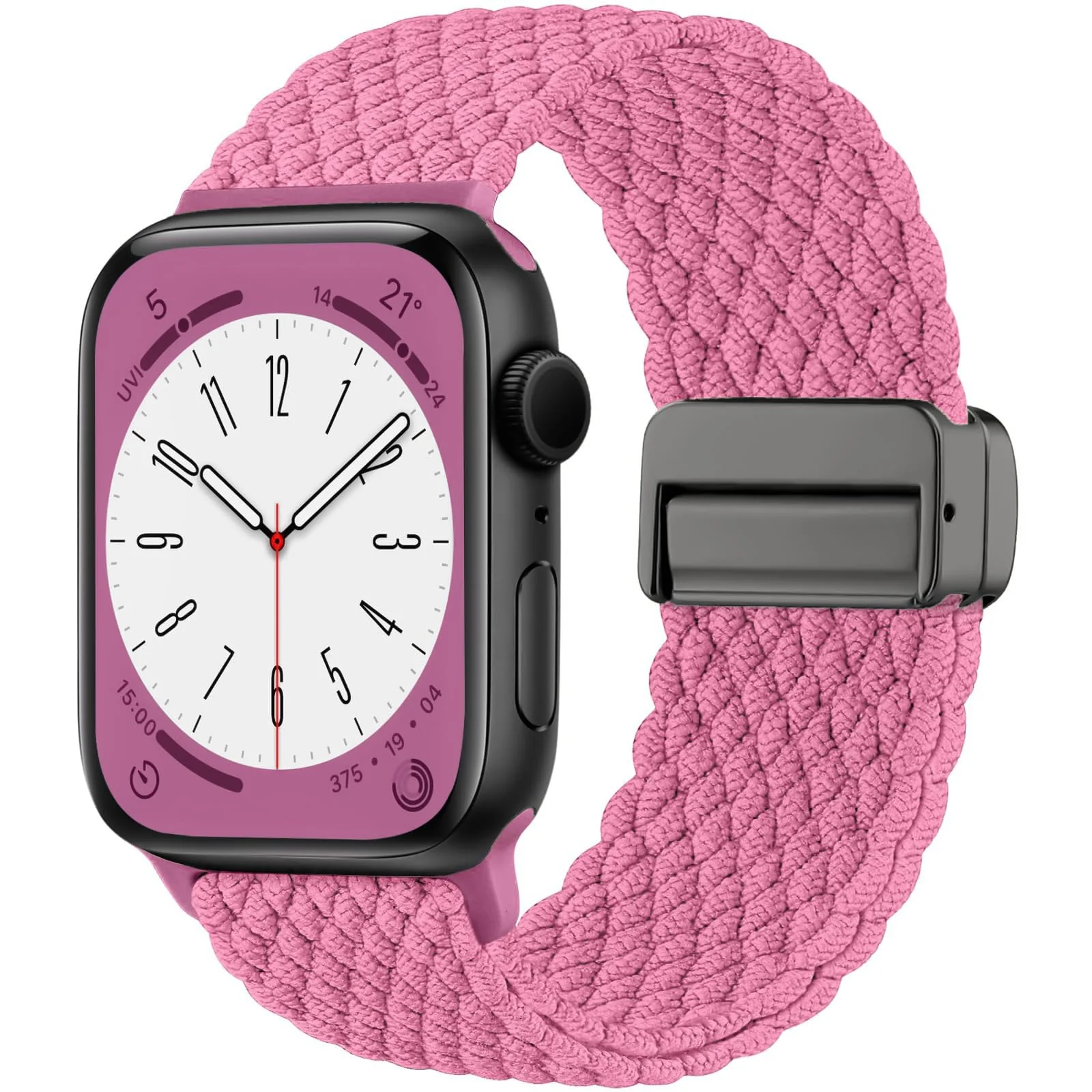DL3 Mobilak Sport Solo Loop Compatible with Apple Watch Band 42mm 44mm 45mm 46mm 49mm for Women Men, Magnetic Strap Stretchy Braided Wristband for iWatch Series 11 10 9 8 7 6 5 4 3 Ultra 3 2 1 SE SE2 - Pink