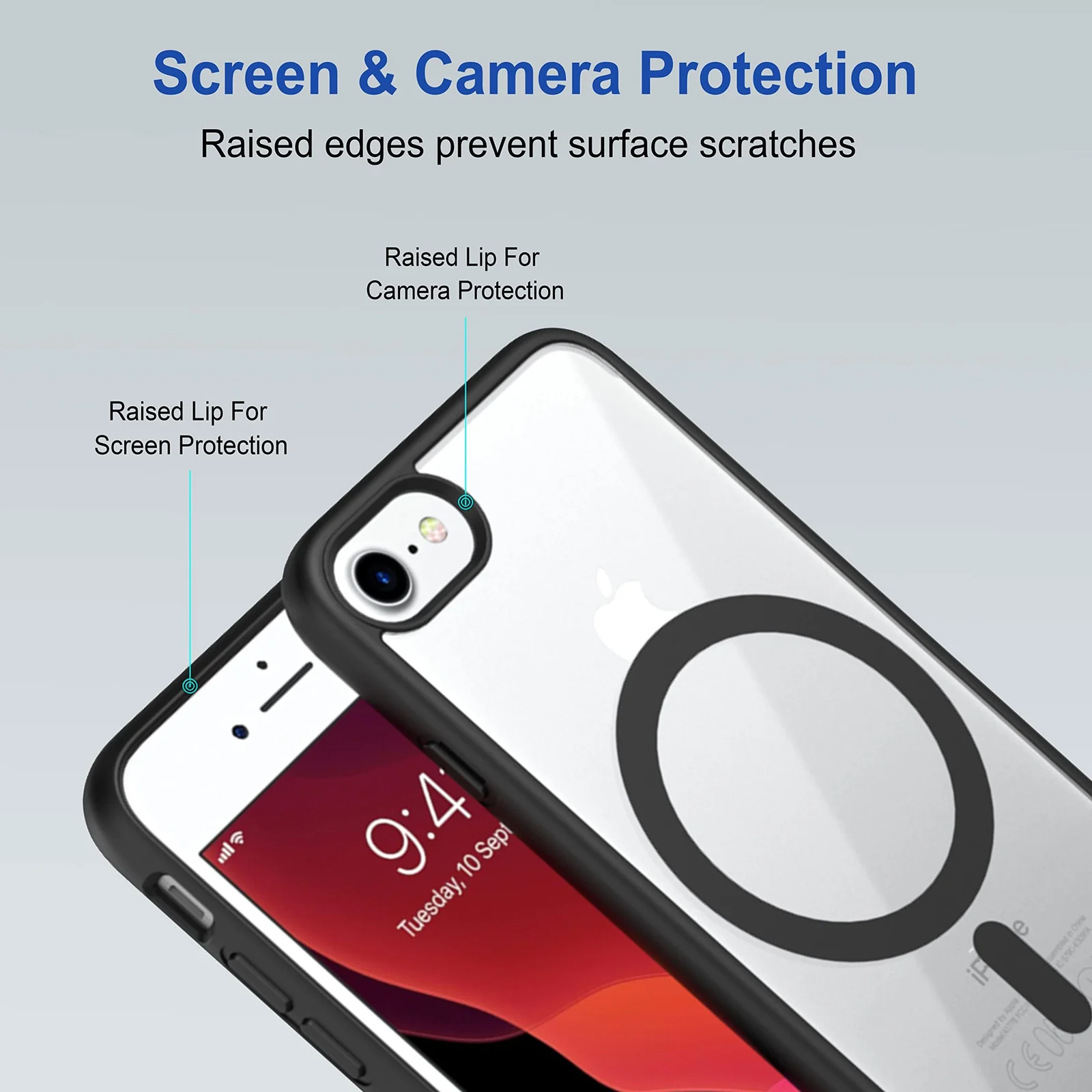 DL3 Mobilak Clear TPU Case for iPhone 7 Plus / 8 Plus, Compatible with MagSafe accessories, Camera protection, Shock-absorbing protection - Black
