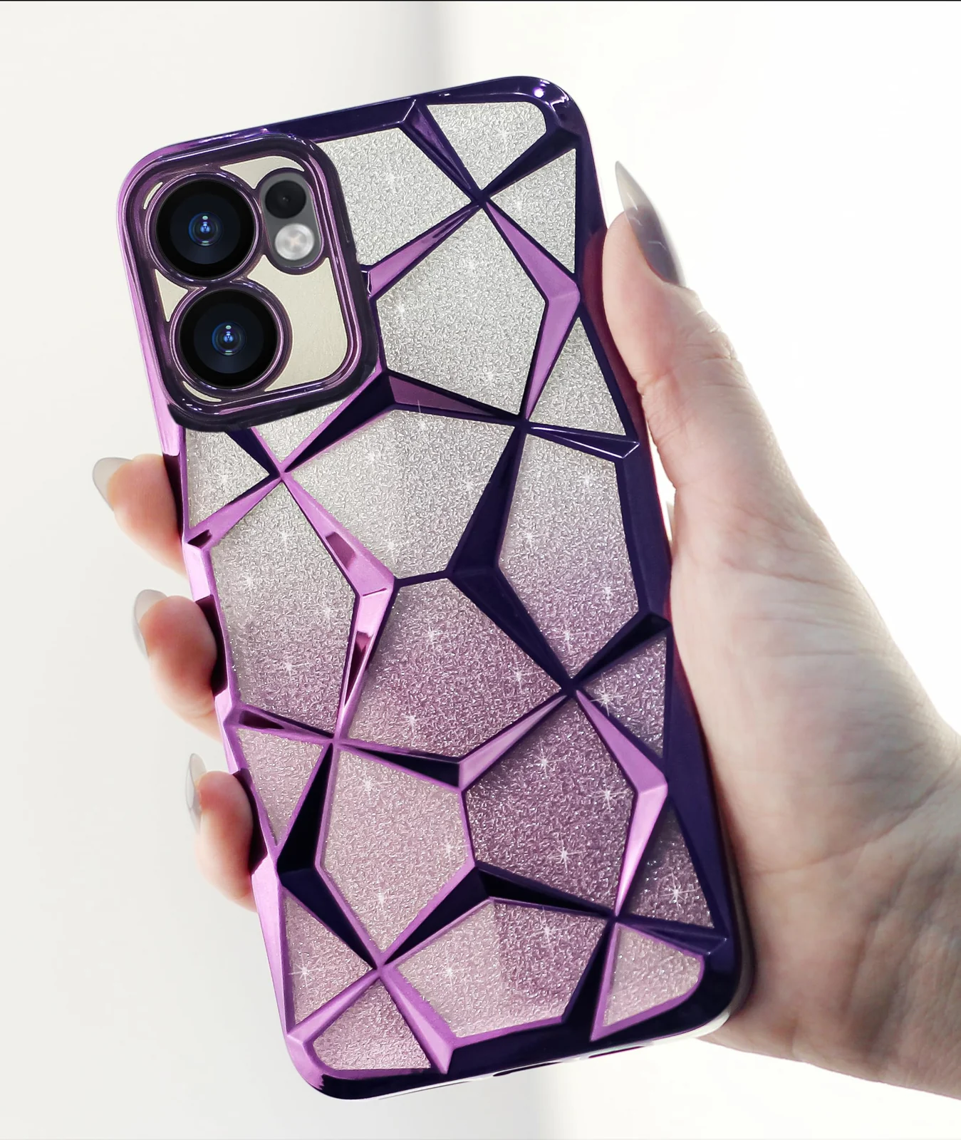 DL3 Mobilak Compatible with OPPO Reno13 F/Reno 13F Case Plating Bling Gradient Glitter Clear Cover Soft TPU Silicone Cute Camera Protection Shockproof Back for Women Girls Case - Purple