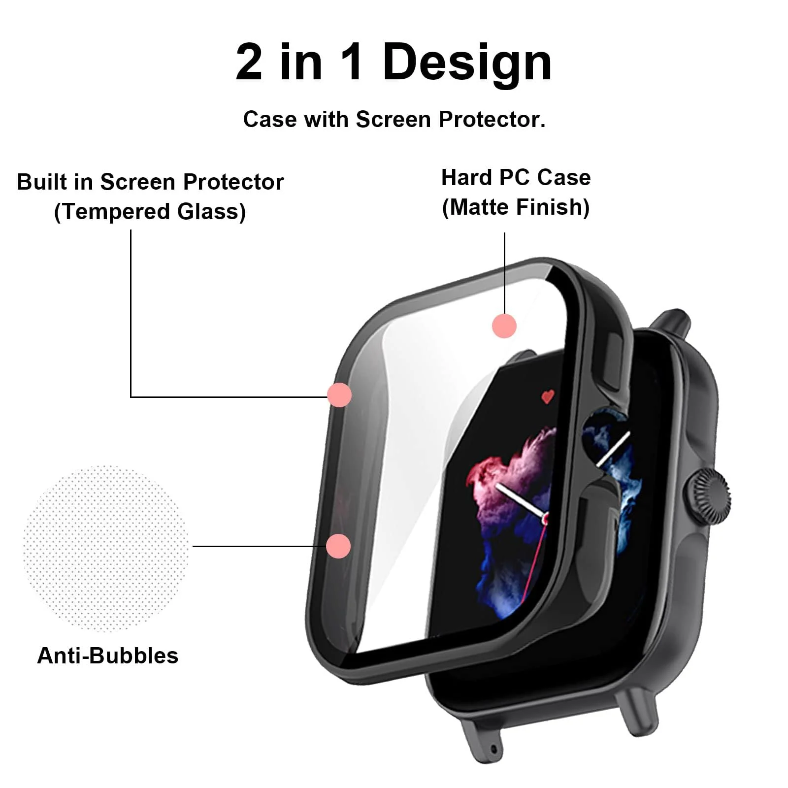 DL3 Mobilak Protective Case For Amazfit GTS 3, 9H Hardness PC Case Bumper Full Slim Protective Cover with Built-in Tempered Glass Screen Protector For Amazfit GTS3 - Black