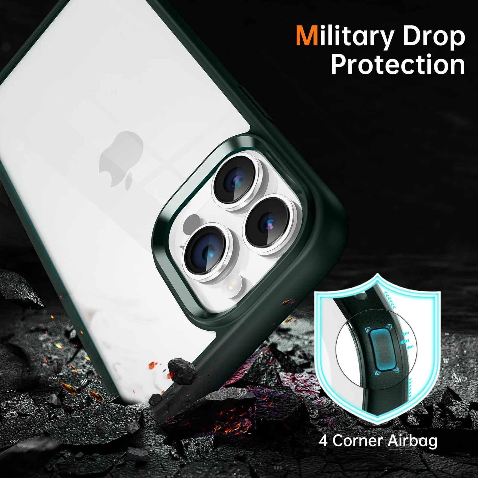 DL3 Mobilak Clear TPU Case for iPhone 14 Pro Max (6.7 Inch), Shock-absorbing protection, Non-slip grip, Raised edges around the screen and camera - Green