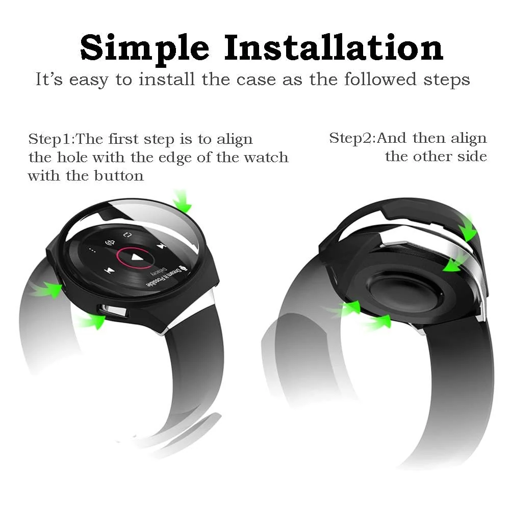 DL3 Mobilak Protective Case Compatible with Huawei Watch GT 2e 9H Hardness PC Case Bumper Full Slim Protective Cover with Tempered Glass For Huawei GT2e - Black