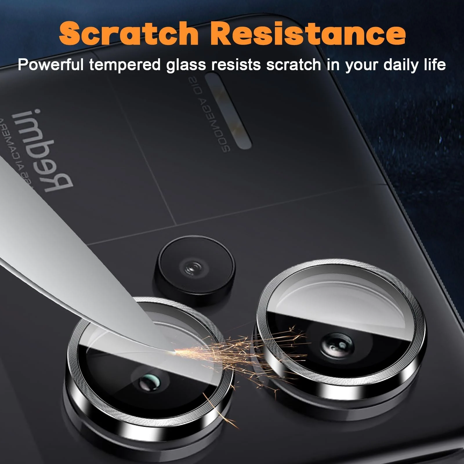DL3 Mobilak Camera Lens Protector for Xiaomi Redmi Note 13 Pro+ Plus 5G Accessories, 9H Tempered Glass Metal Individual Ring Camera Cover Screen Protector, Case Friendly, Anti Scratch - Black
