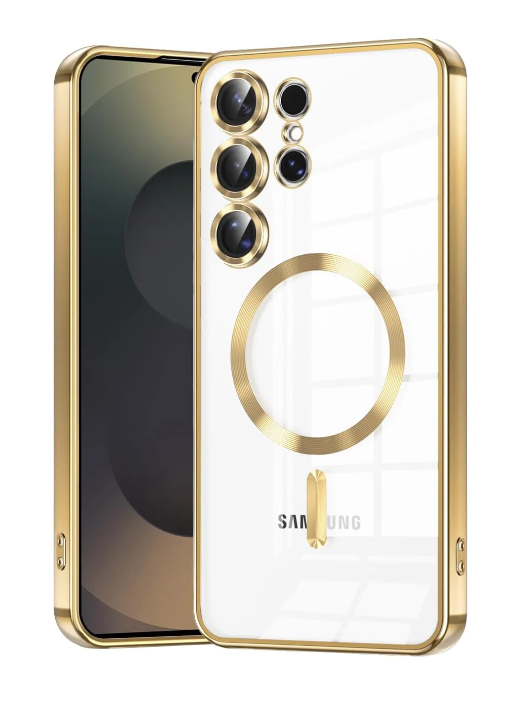 DL3 Mobilak Clear MagSafe-Compatible TPU Case and Camera Lens Protector for Samsung Galaxy S25 Ultra - Gold