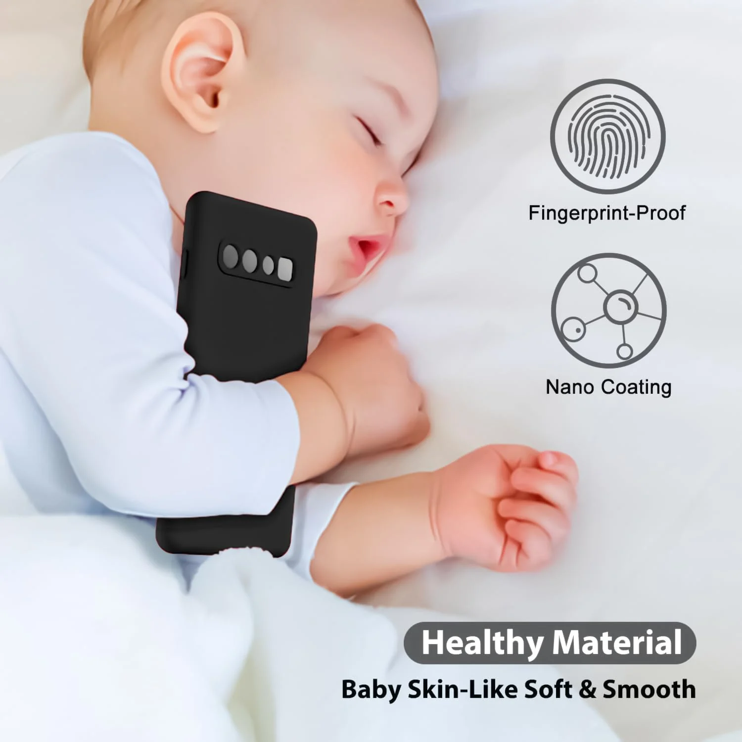 DL3 Mobilak Liquid Silicone Protective Case with Soft Microfiber Lining with Full Camera Protection for Samsung Galaxy S10+ Plus - Black
