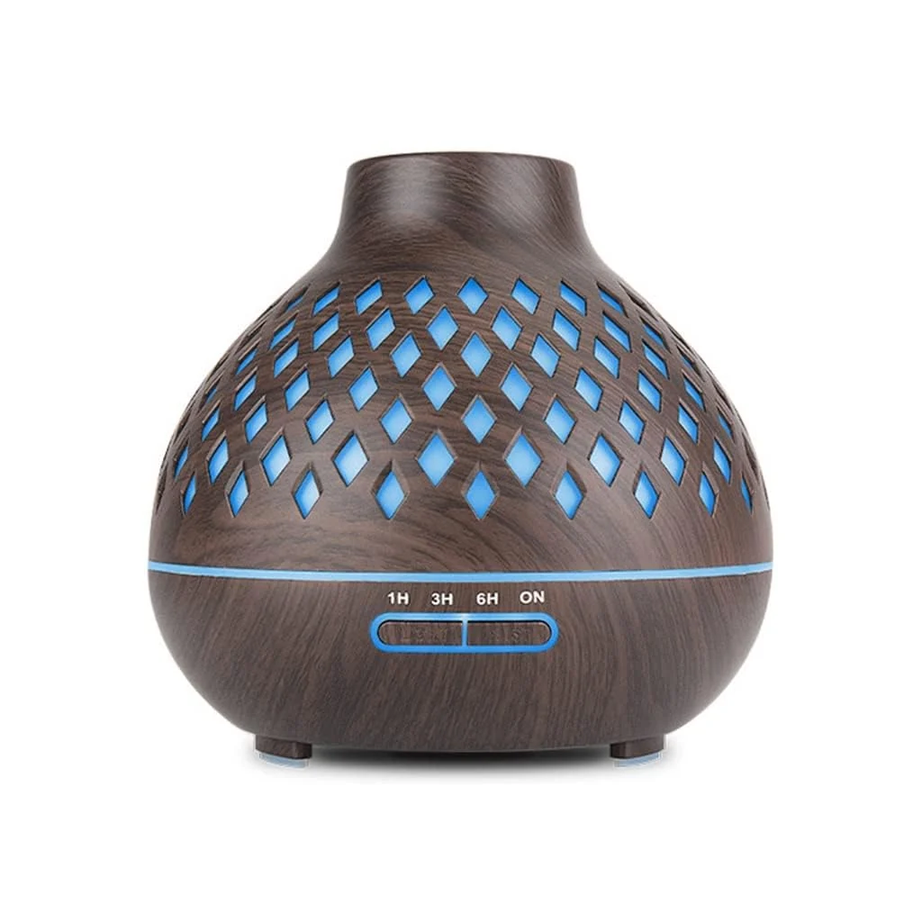 Mobigon Wood Cool Mist Ultrasonic Humidifier for Room Moisture, Aroma Diffuser for Home, 400ml Essential Oil Diffuser with 7 Colorful Night Light, Auto Shut-Off, Home, Office - Dark Woody