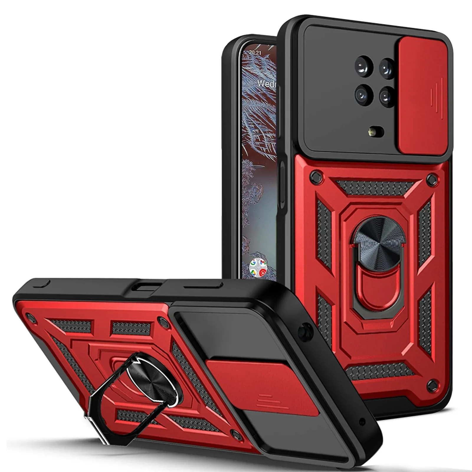DL3 Mobilak Case for Nokia G20 / Nokia G10 with Slide Camera Cover, Military Grade Shockproof Protective Cover with Rotatable Metal Ring Kickstand [Support Magnetic Car Mount] - Red