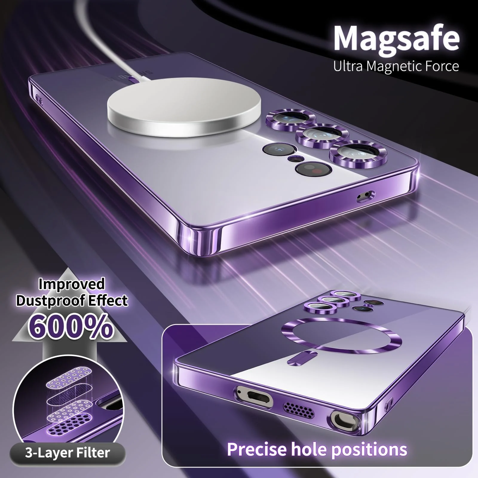 DL3 Mobilak Clear MagSafe-Compatible TPU Case and Camera Lens Protector for Samsung Galaxy S25 Ultra - Purple