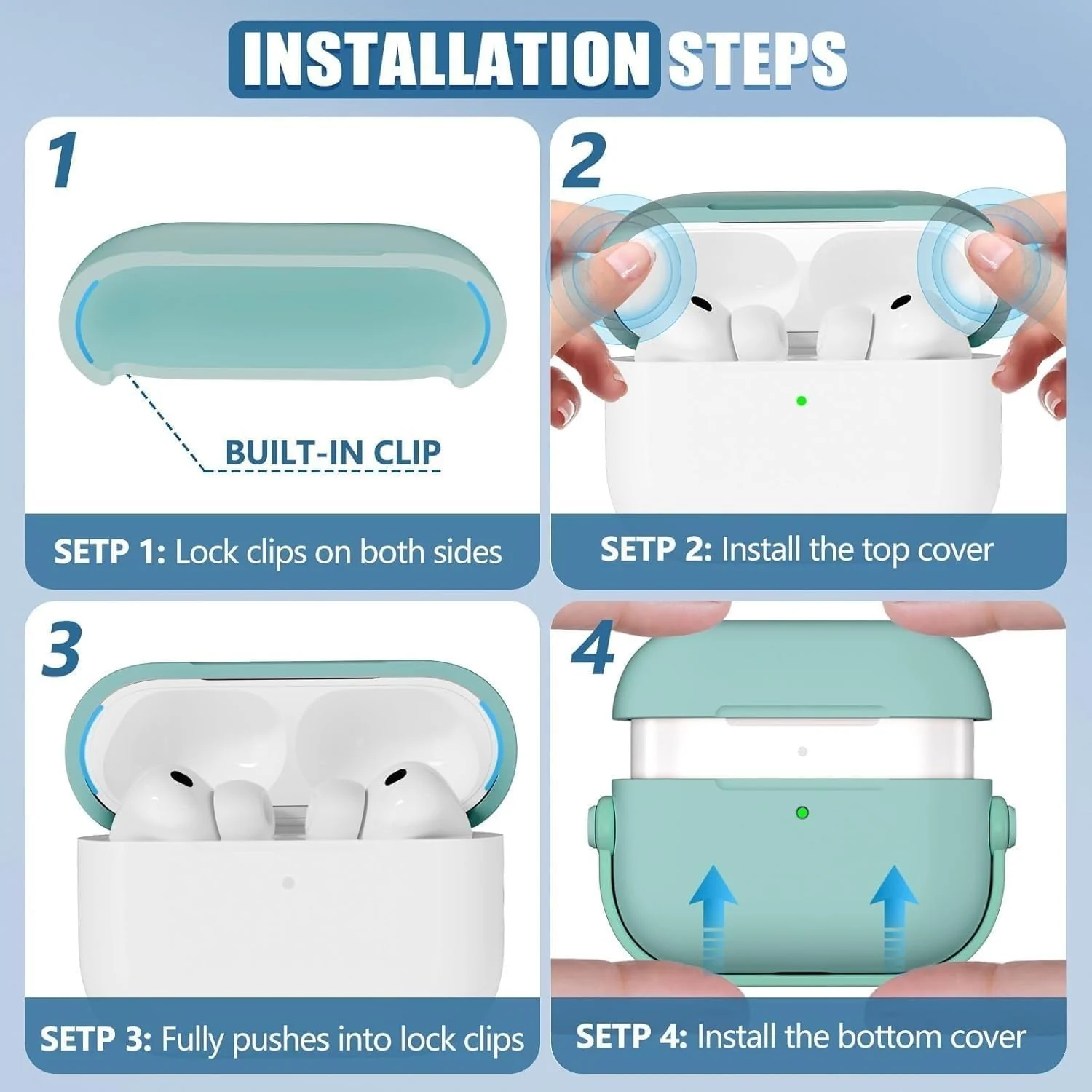 DL3 Mobilak Case for AirPods 3 Protective [With Closure Lid] [Front LED Visible] [With Wrist Strap] Skin Case Compatible with Airpod 3rd Generation 2021 - Mint Green