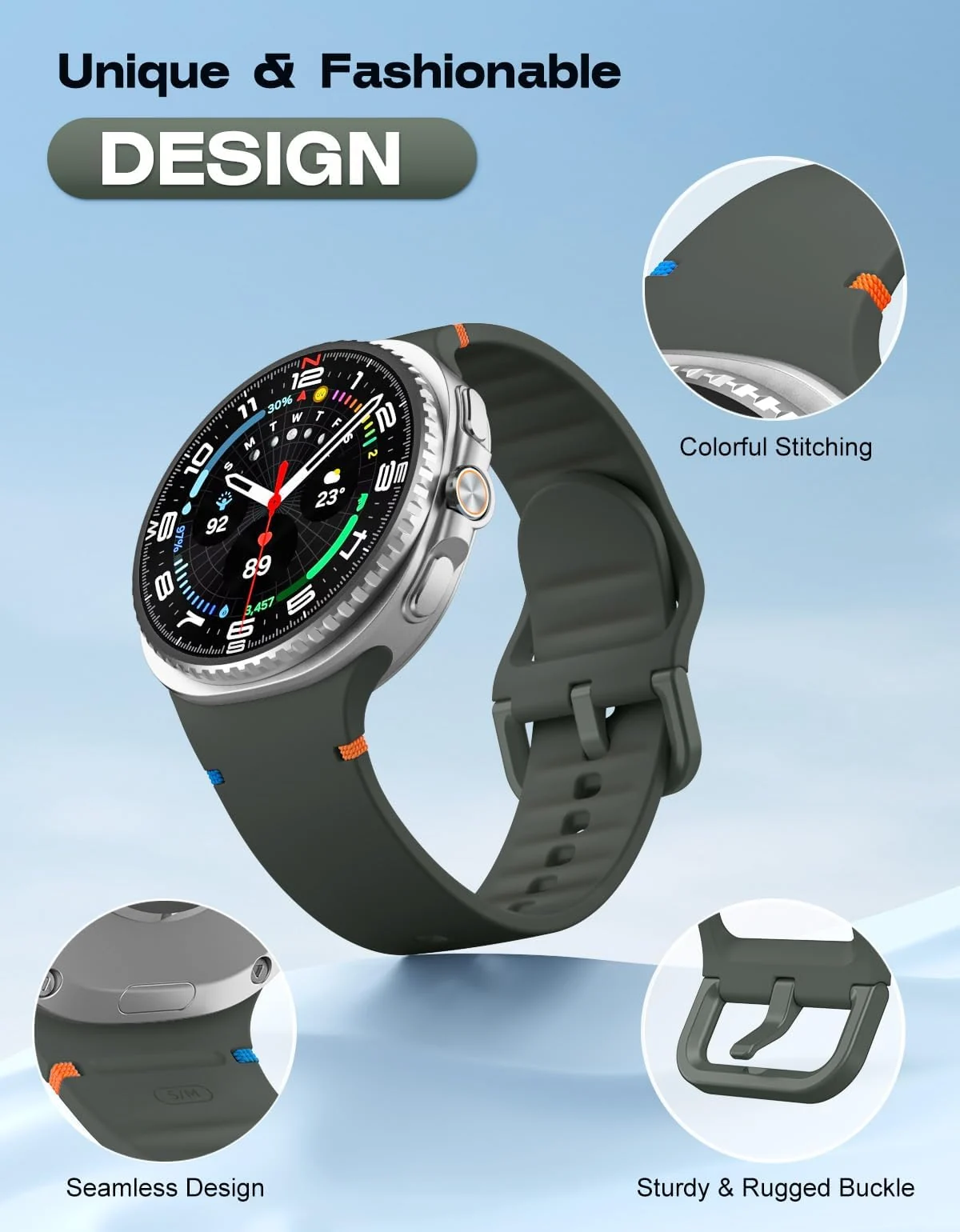 DL3 Mobilak Silicone Bands Compatible with Samsung Galaxy Watch 8 Band 40mm 44mm, Galaxy Watch 8 Classic Band 46mm, Waterproof Soft Wristband Sport Strap for Galaxy Watch 8 Bands 2025 Women Men - Army Green