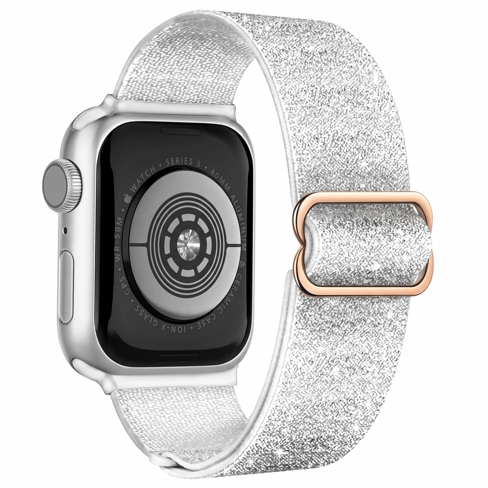 DL3 MOBILAK Soft Elastic Nylon Watch Strap for Apple Watch Ultra Band 44mm 40mm 41mm 45mm 46mm 38mm 49mm 42mm - Shiny Silver